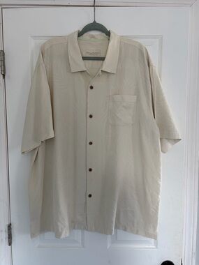 Tommy Bahama 100% Silk Cream Short-Sleeve Button-Down Shirt 2X